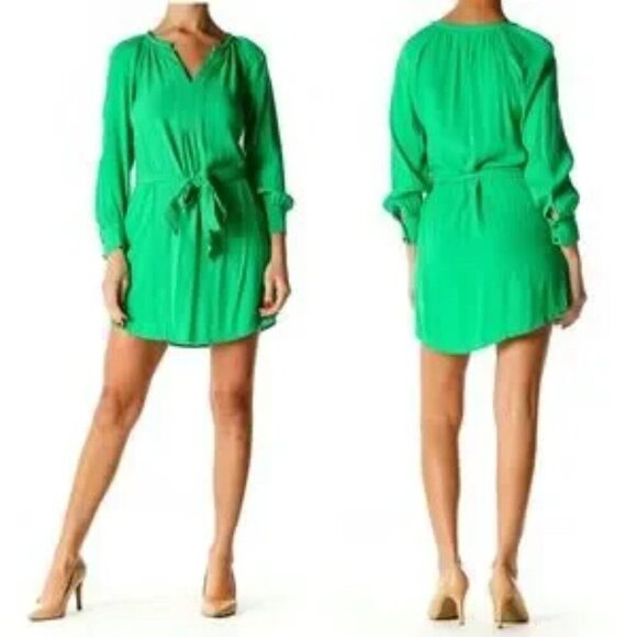BANANA REPUBLIC Y2k Tie Waist Midi Shirt Dress in Vibrant Green Size XS - Picture 3 of 10